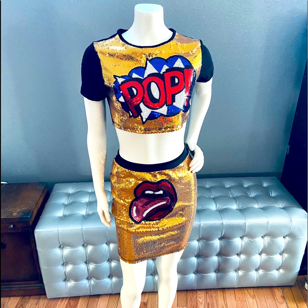 J Uptown USA Gold Sequin Crop Top and Skirt  - NEW